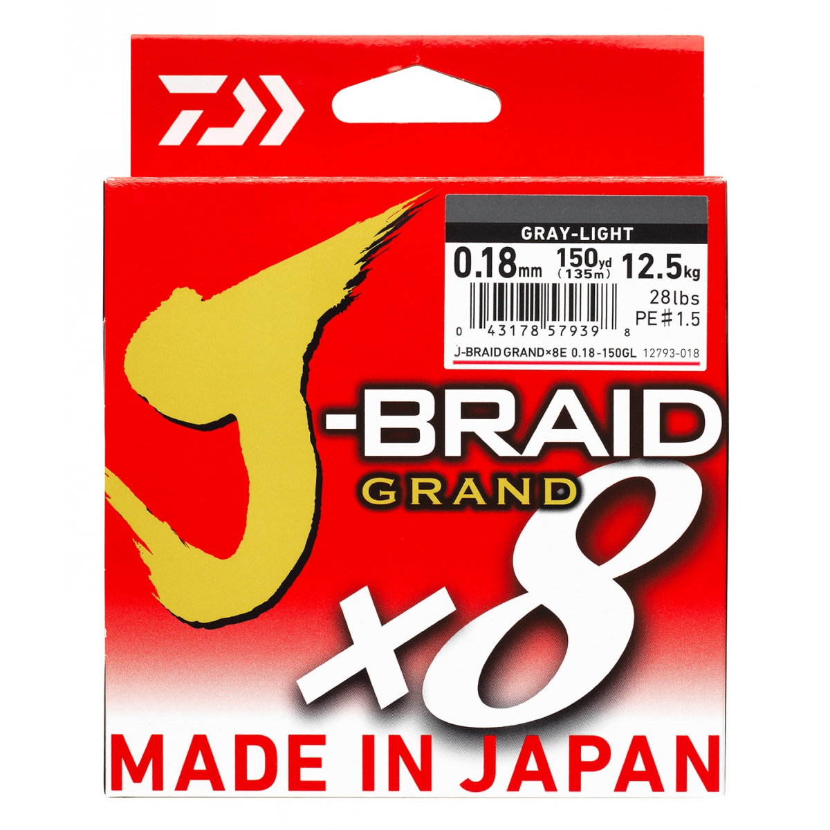 DAIWA J-BRAID X8 GRAND 150YD SPOOL BRAIDED LINE (Grey-Light)